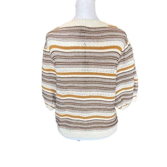 House of Harlow 1960 - NWT Puff Sleeve Stripe Chocolate Brown Cardigan Sz M - Picture 4 of 8